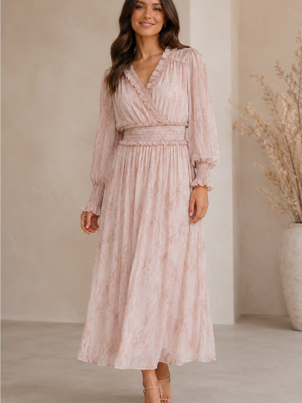 Moon River Blush Pink Ruffle Maxi Dress โ Size Large